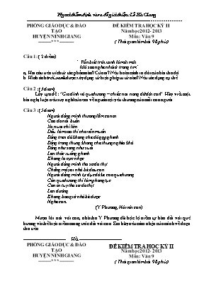 Đề kiểm tra học kỳ II năm học 2012- 2013 môn Văn 9